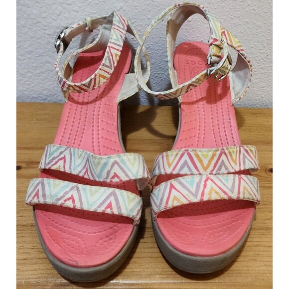 Crocs Leigh Womens Ankle Cross Strap Wedge Sandals Pink Multicolor 15313 Size 9 - Picture 3 of 12